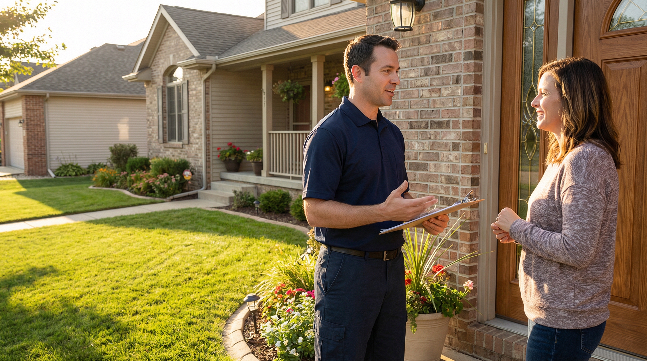 Pest control technician with satisfied customer