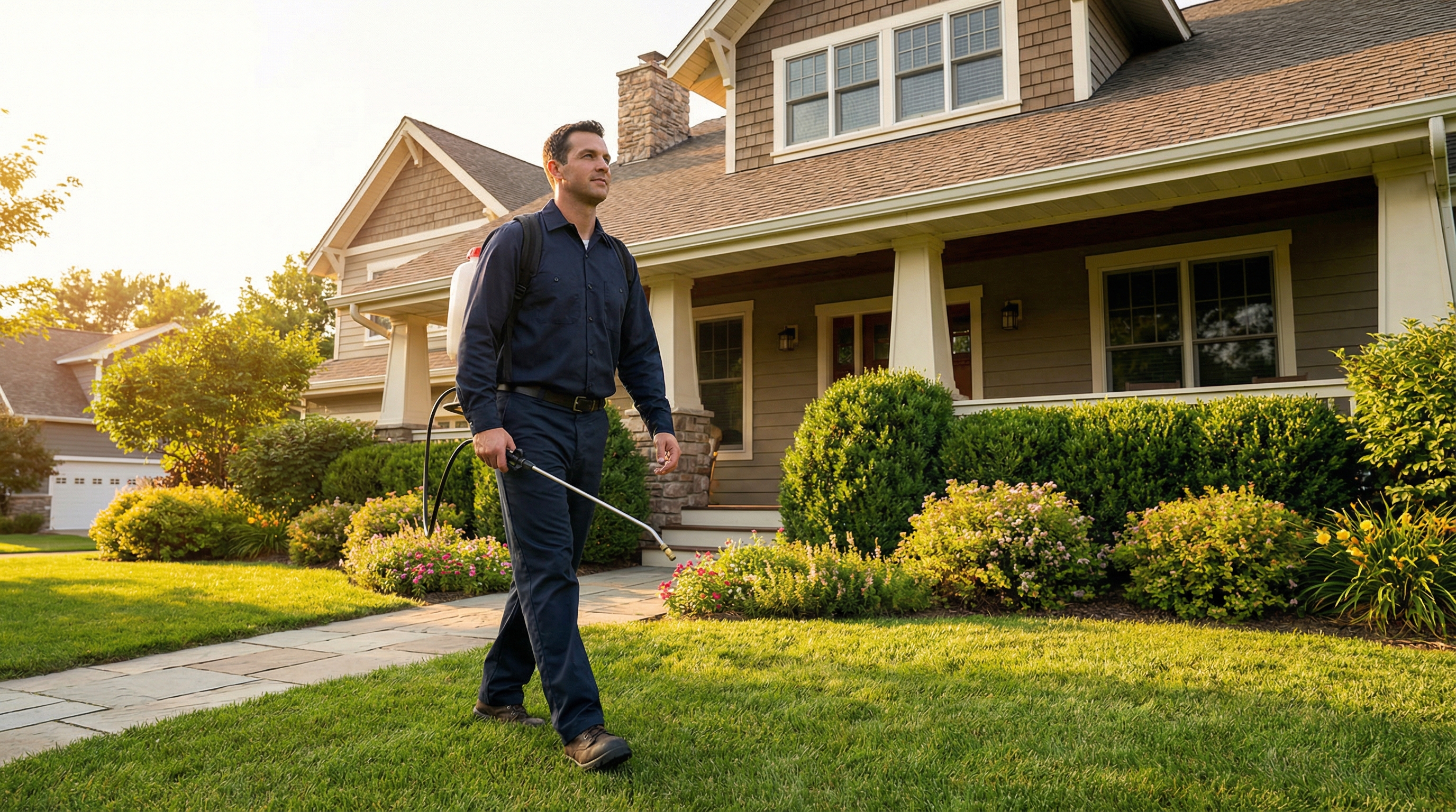 Pest control technician arriving at home